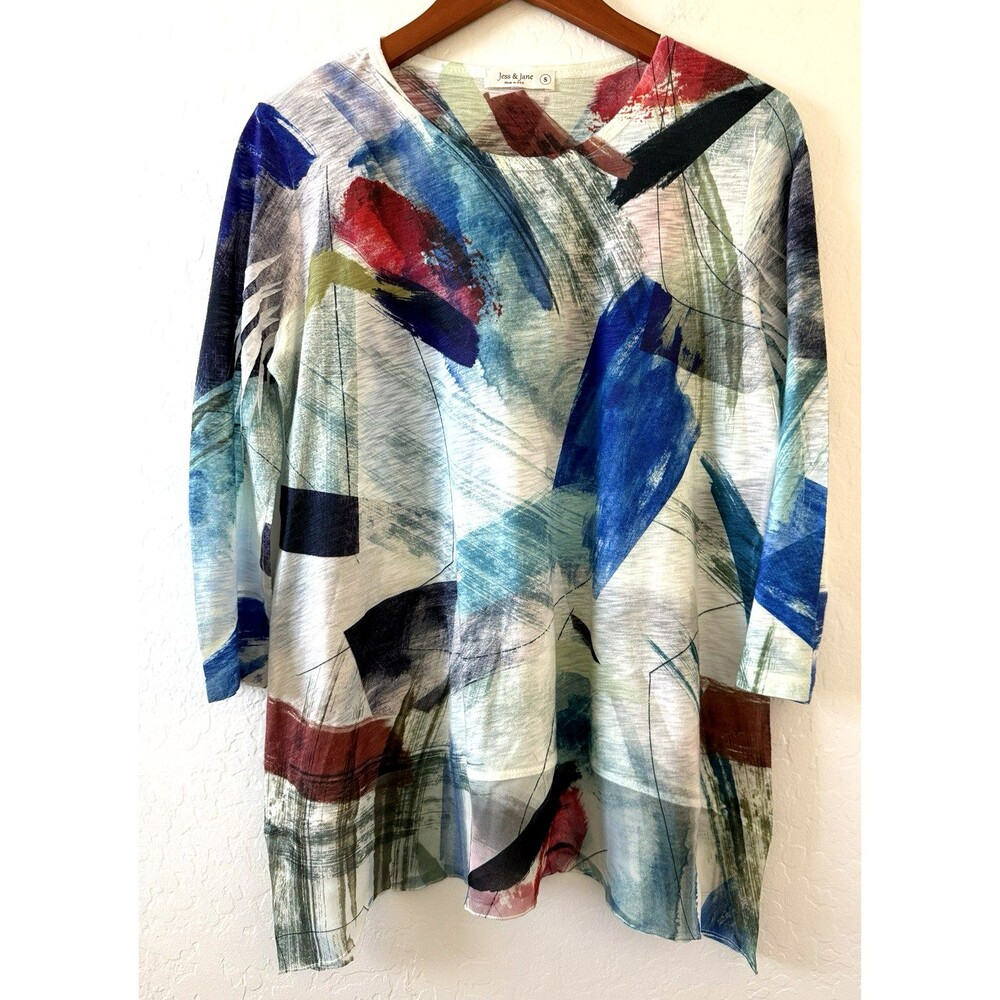 Jess & Jane S Women's Tunic Top Artsy Geometric 3/4 Sleeves Lagenlook USA Made